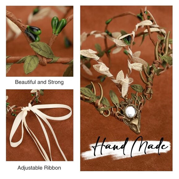 Woodland Elf Crown Fairy Antler Headpiece Floral Circlet for Women Renaissance H